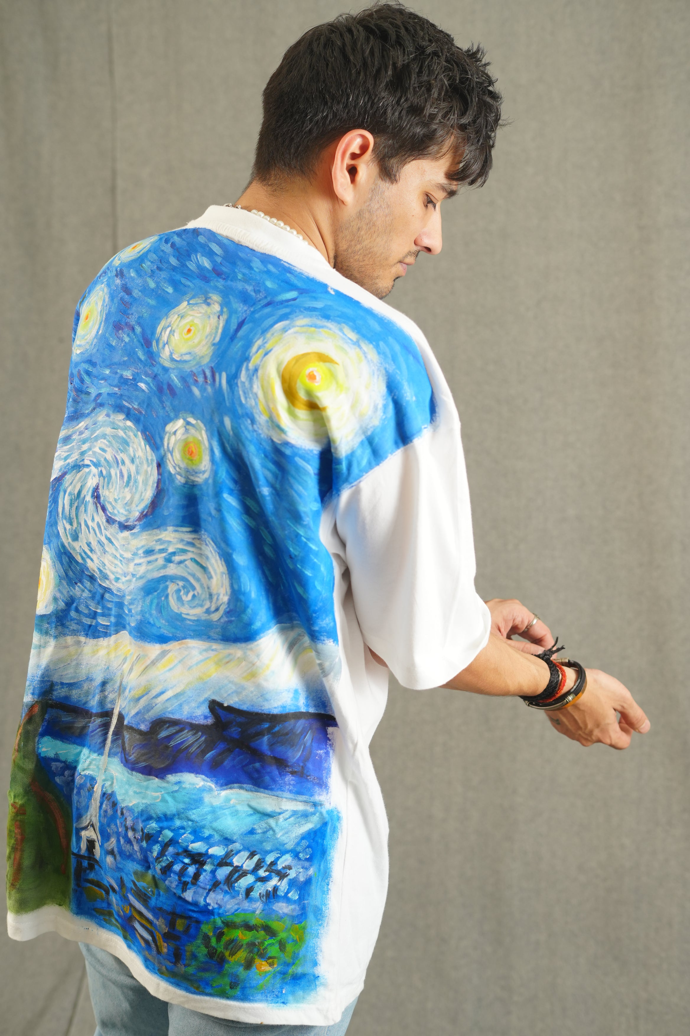 Hand Painted Starry night white tee