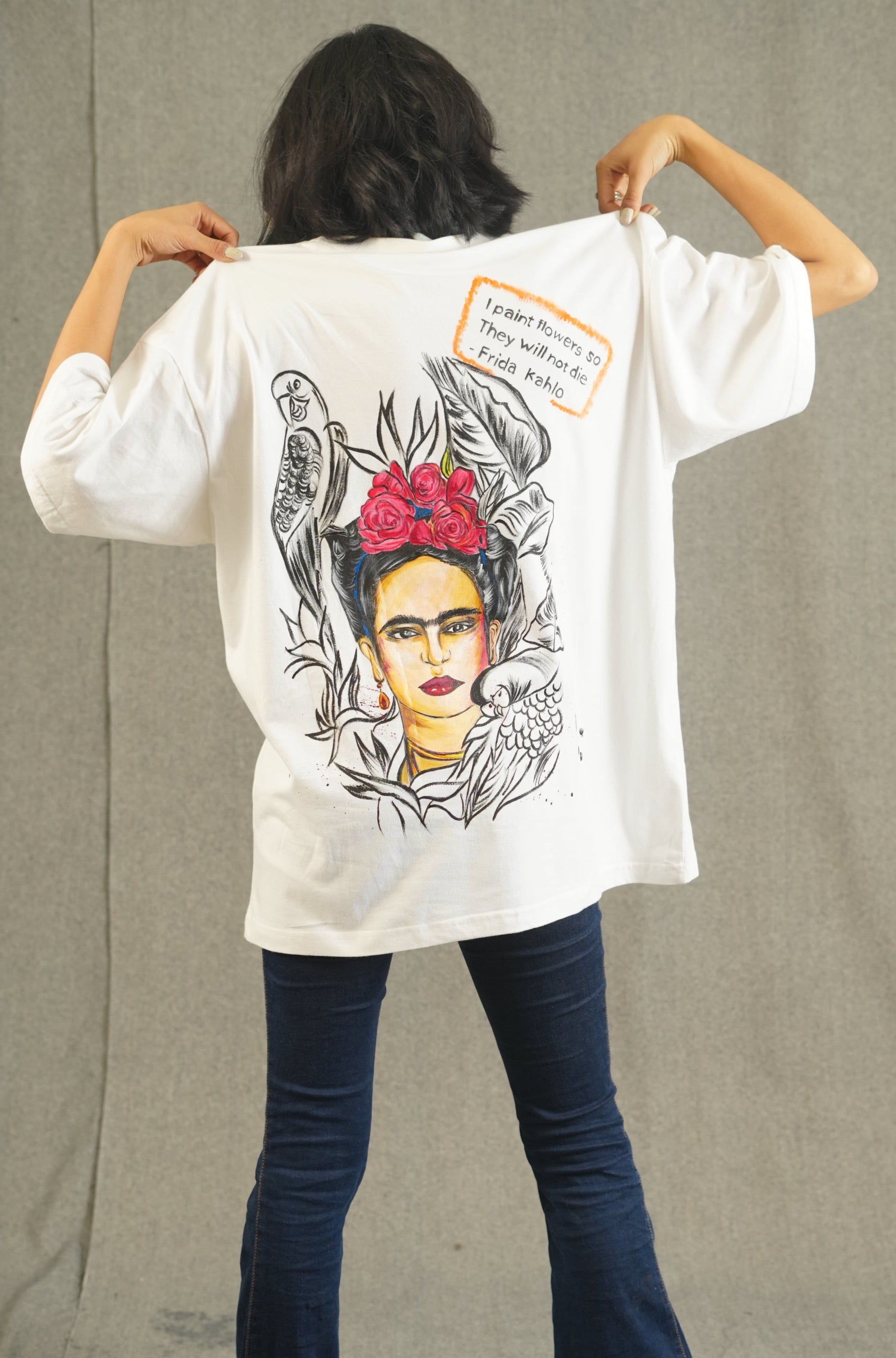 Hand Painted Frida face white tee