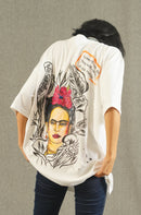 Hand Painted Frida face white tee