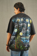 Hand Painted Starry night black tee