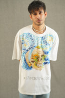 Hand Painted Starry night skull white tee