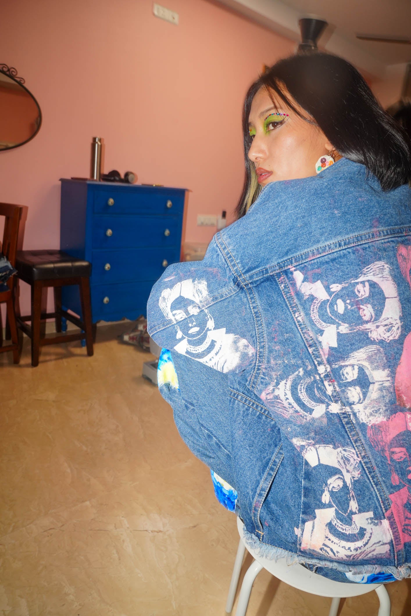 Frida’s Echoing Rhapsody Screen Printed Light Blue Jacket