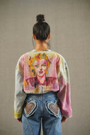 Hand-Painted Mystic Maiden Crop Light Blue Jacket