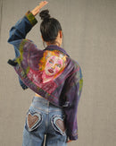 Hand-Painted Mystic maiden Crop Dark Blue Jacket