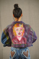 Hand-Painted Mystic maiden Crop Dark Blue Jacket