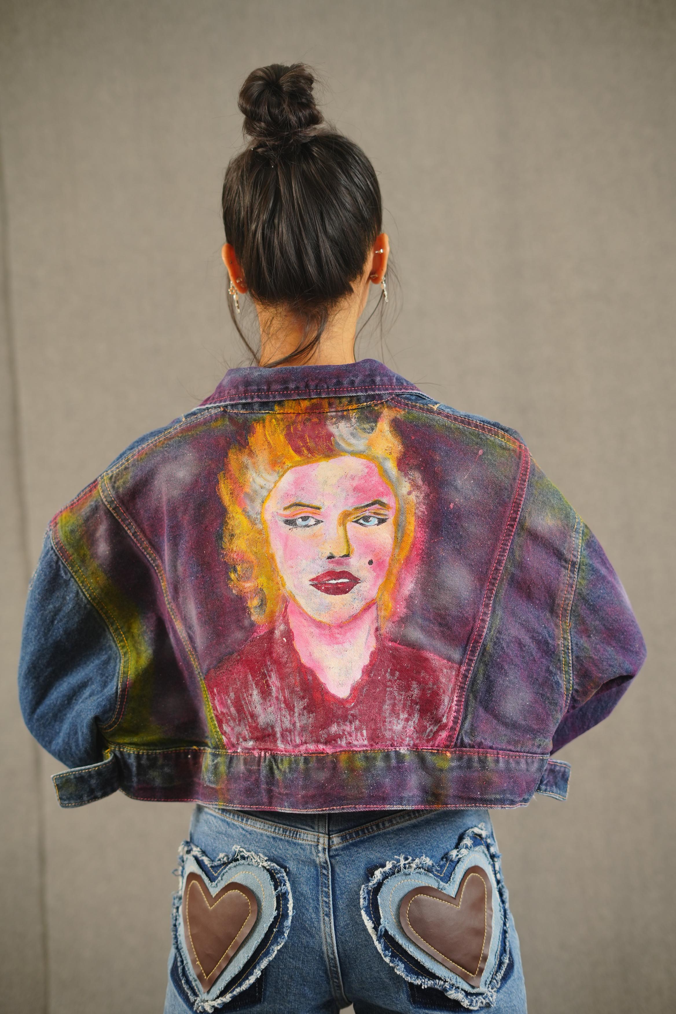 Hand-Painted Mystic maiden Crop Dark Blue Jacket