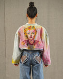 Hand-Painted Mystic Maiden Crop Light Blue Jacket