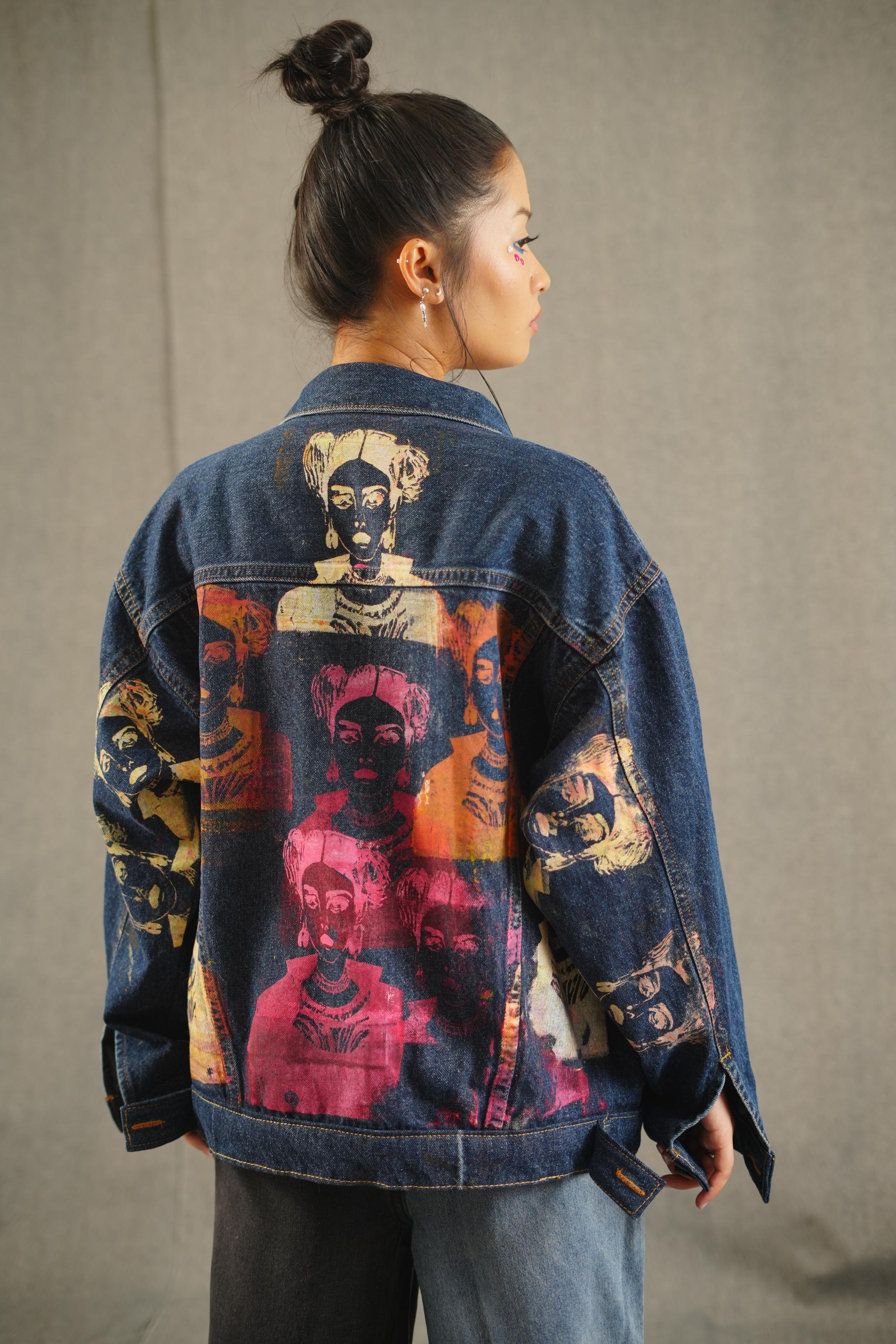 Frida’s Echoing Rhapsody Screen Printed Dark Blue Jacket