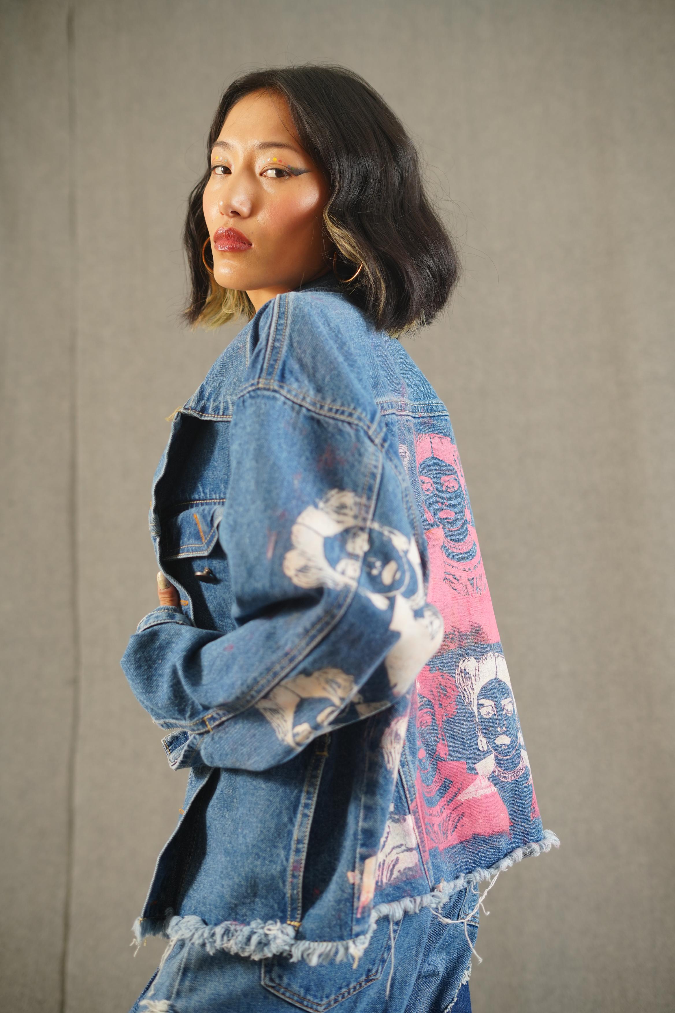 Frida’s Echoing Rhapsody Screen Printed Light Blue Jacket