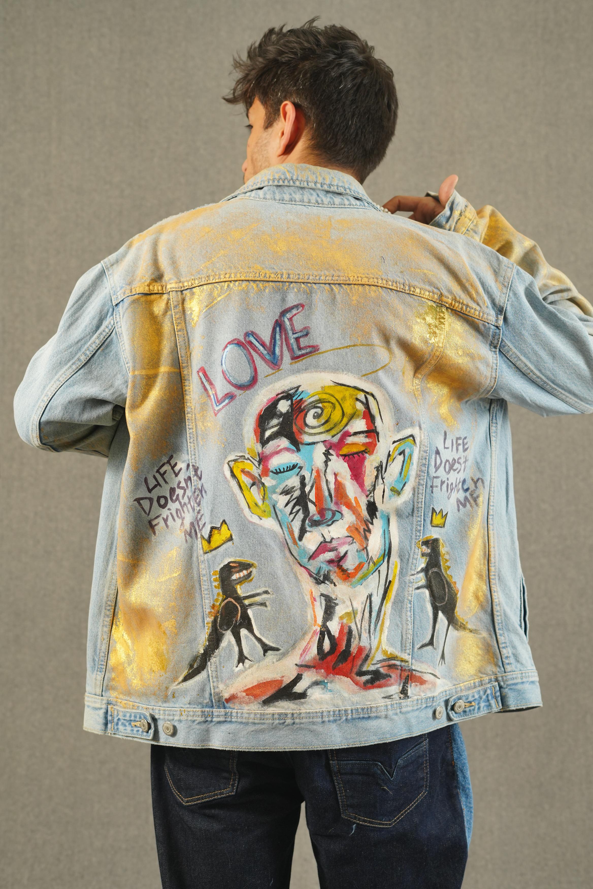 Light Blue Abstract Hand-Painted Jacket