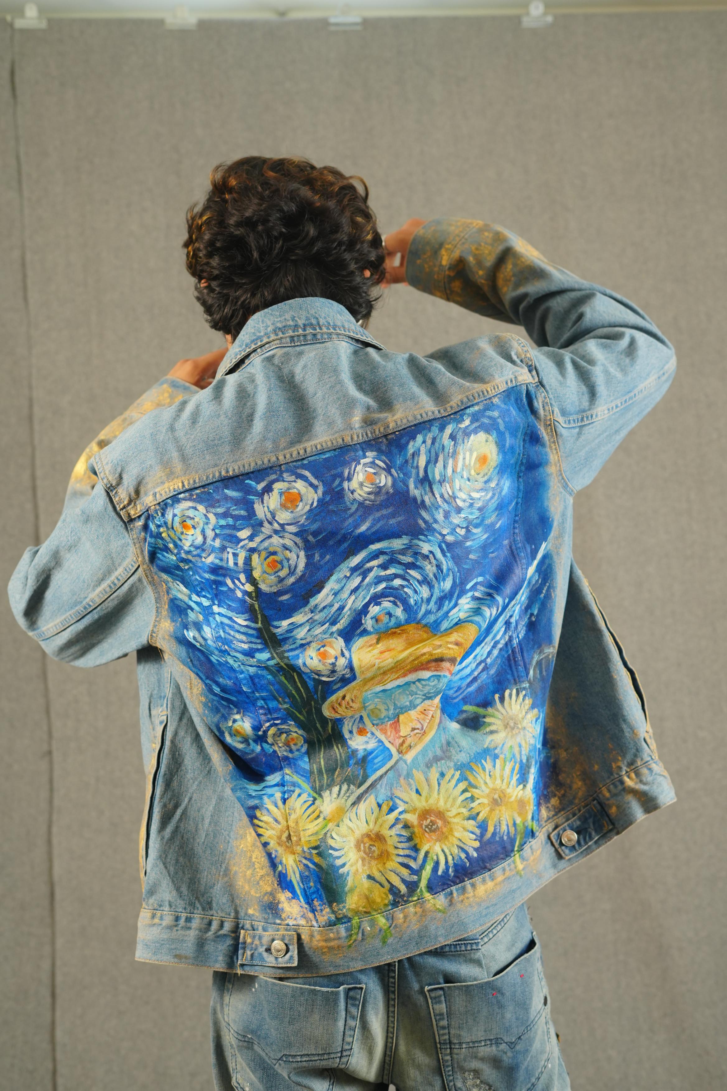 Dark Starry Night Hand-Painted Jacket