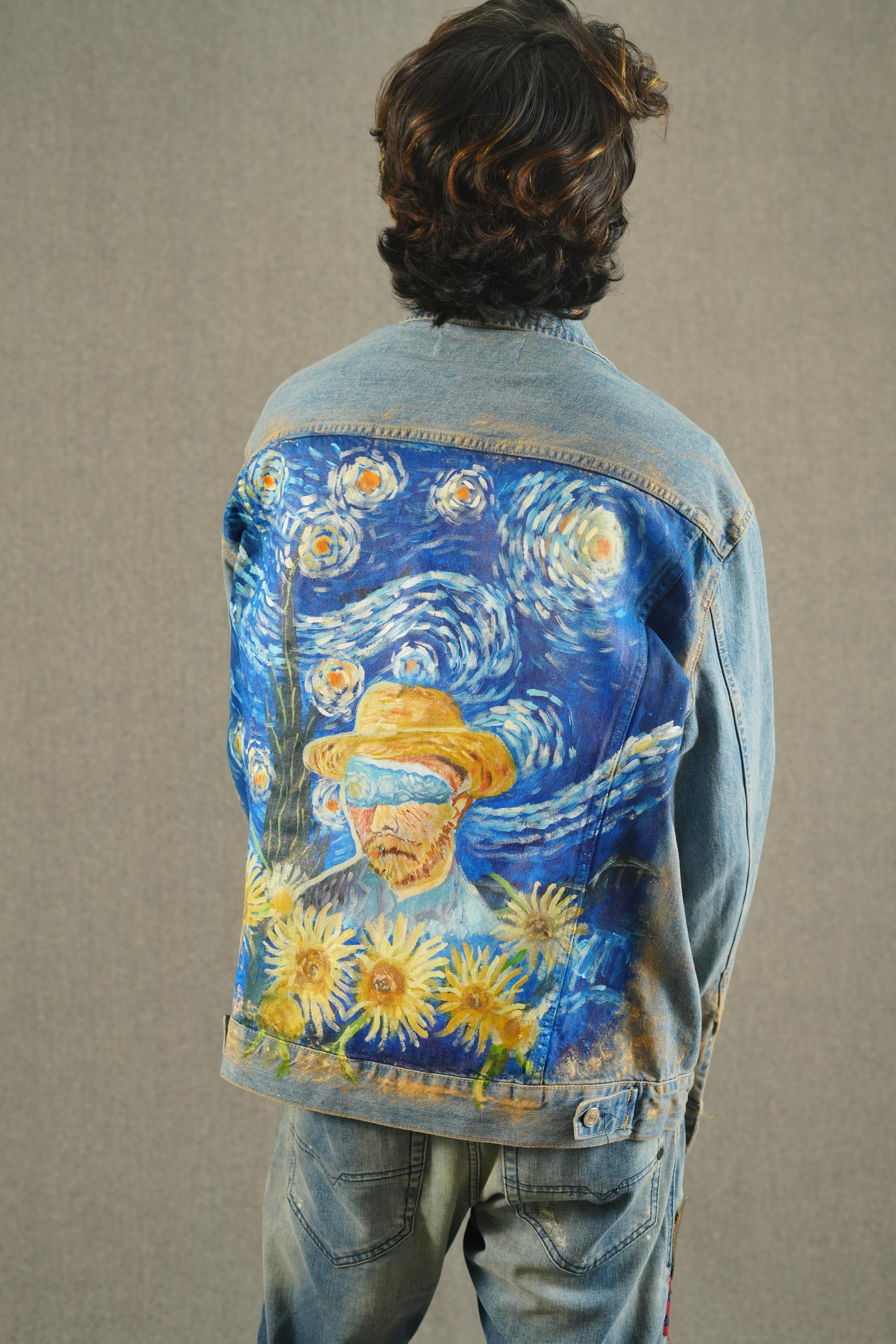 Dark Starry Night Hand-Painted Jacket